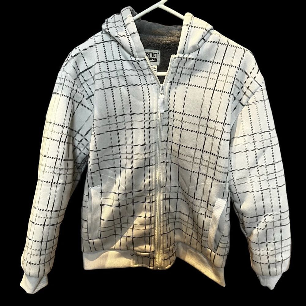 Architect Jean Co.Hooded jacket, white with grey stripes, L(14-16) full zip
